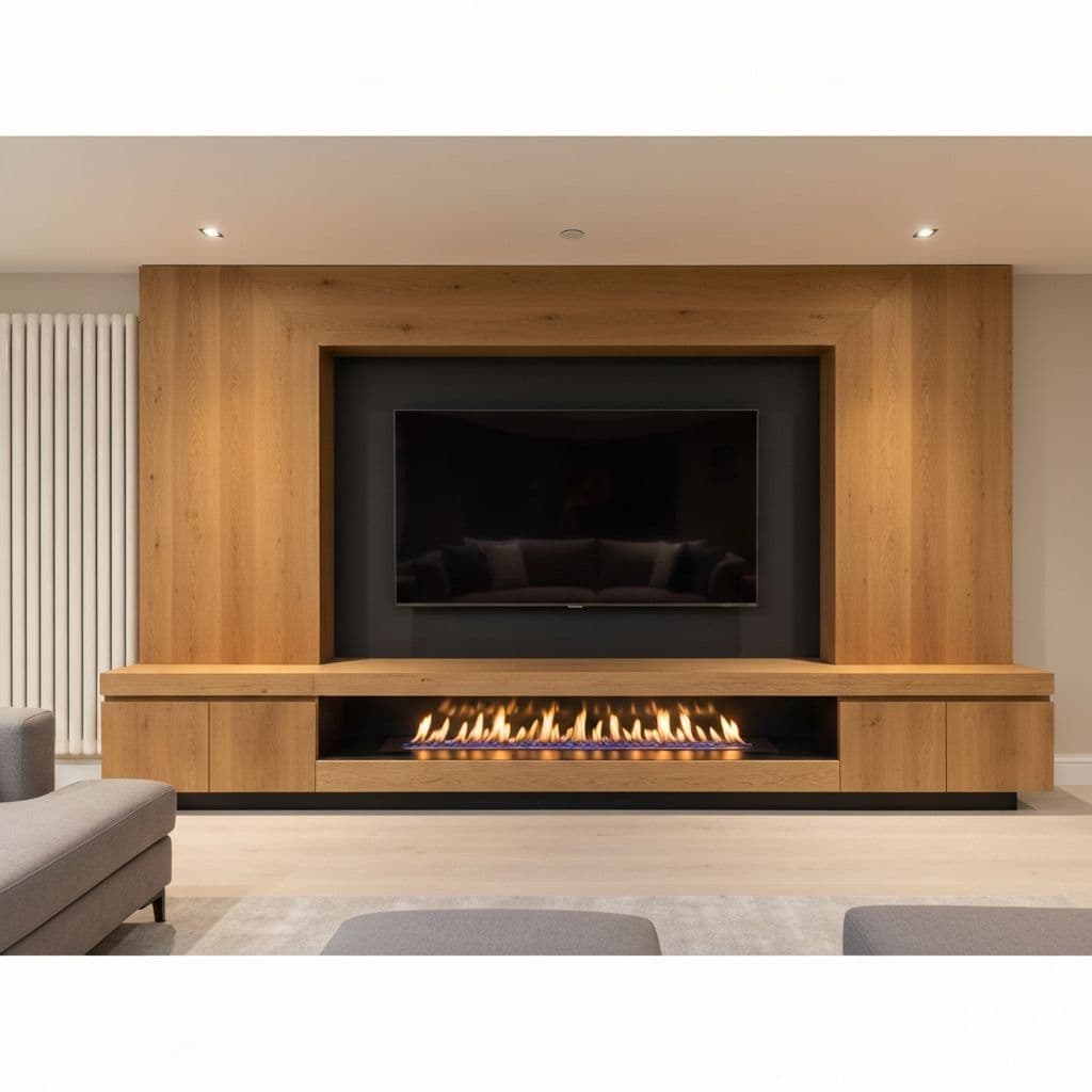 Media Wall Finish Detail by T Lefort Carpentry in Hertfordshire