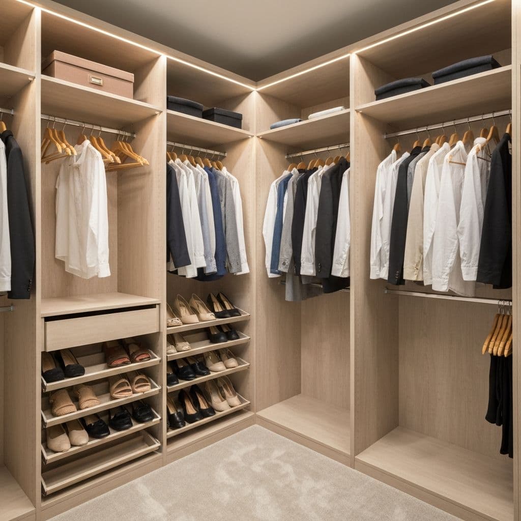 Built-in wardrobe joinery detail in a Hertfordshire home