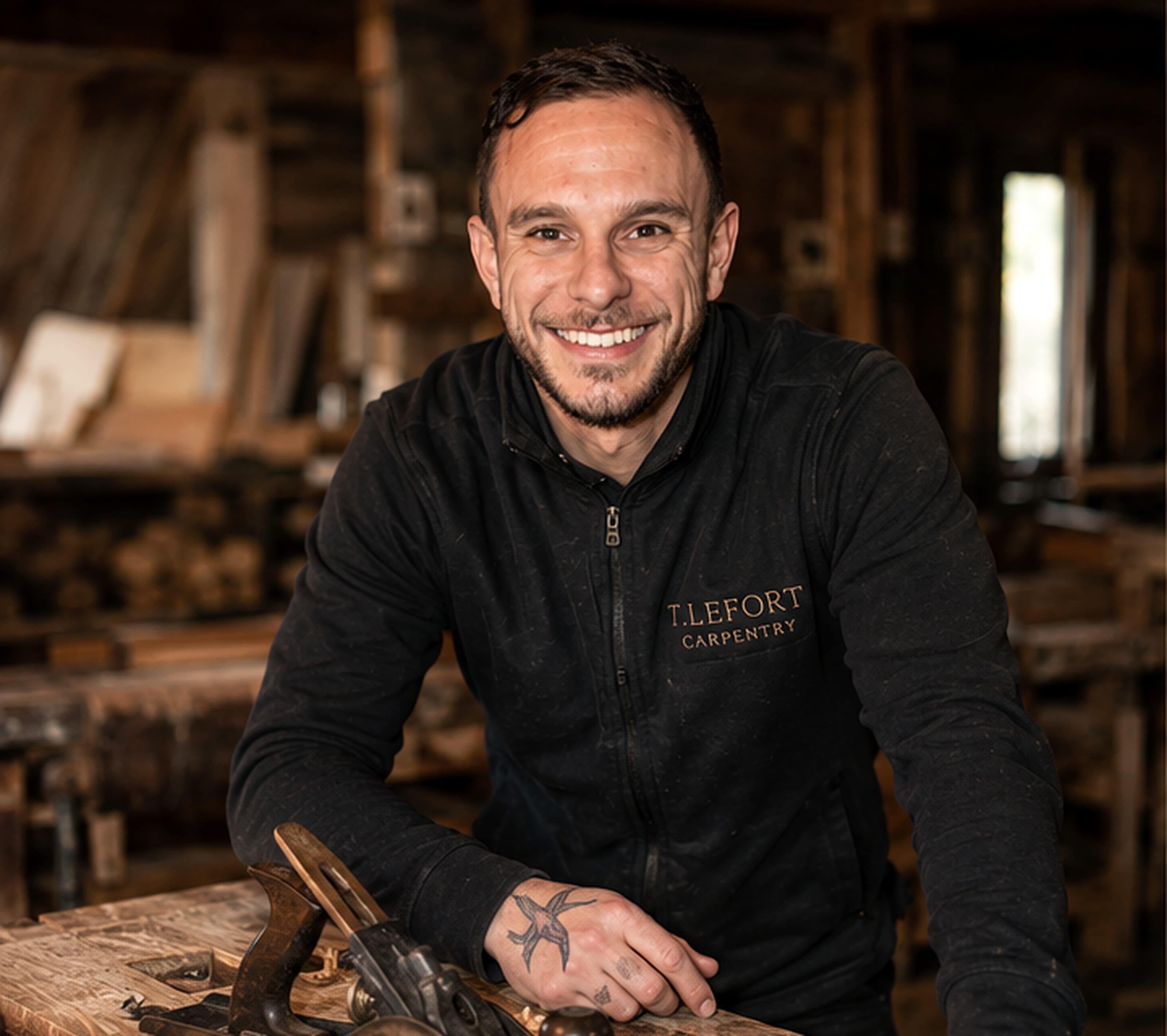 Carpenter using a hand plane for precise finishing
